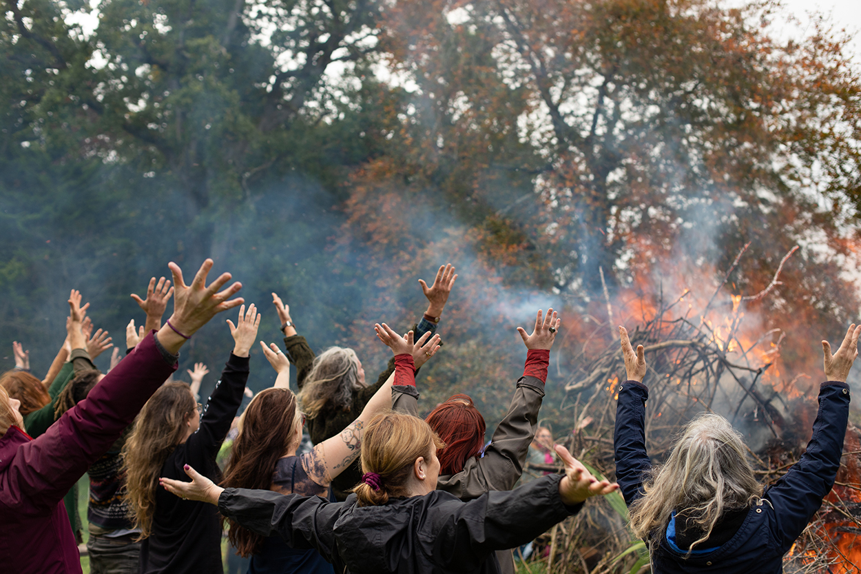 Festival-goers gathering at Hidden Hearth